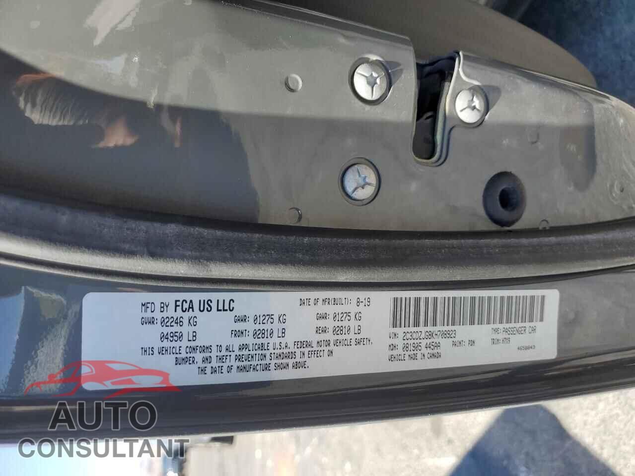 DODGE CHALLENGER 2019 - 2C3CDZJG8KH708923