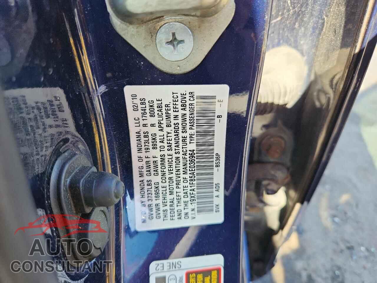 HONDA CIVIC 2010 - 19XFA1F85AE036964