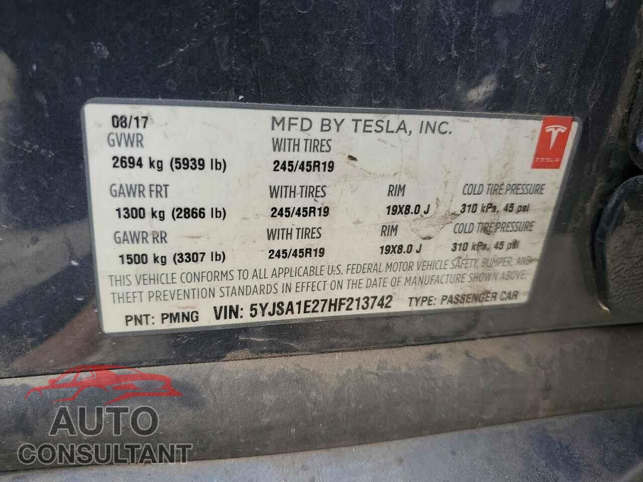 TESLA MODEL S 2017 - 5YJSA1E27HF213742