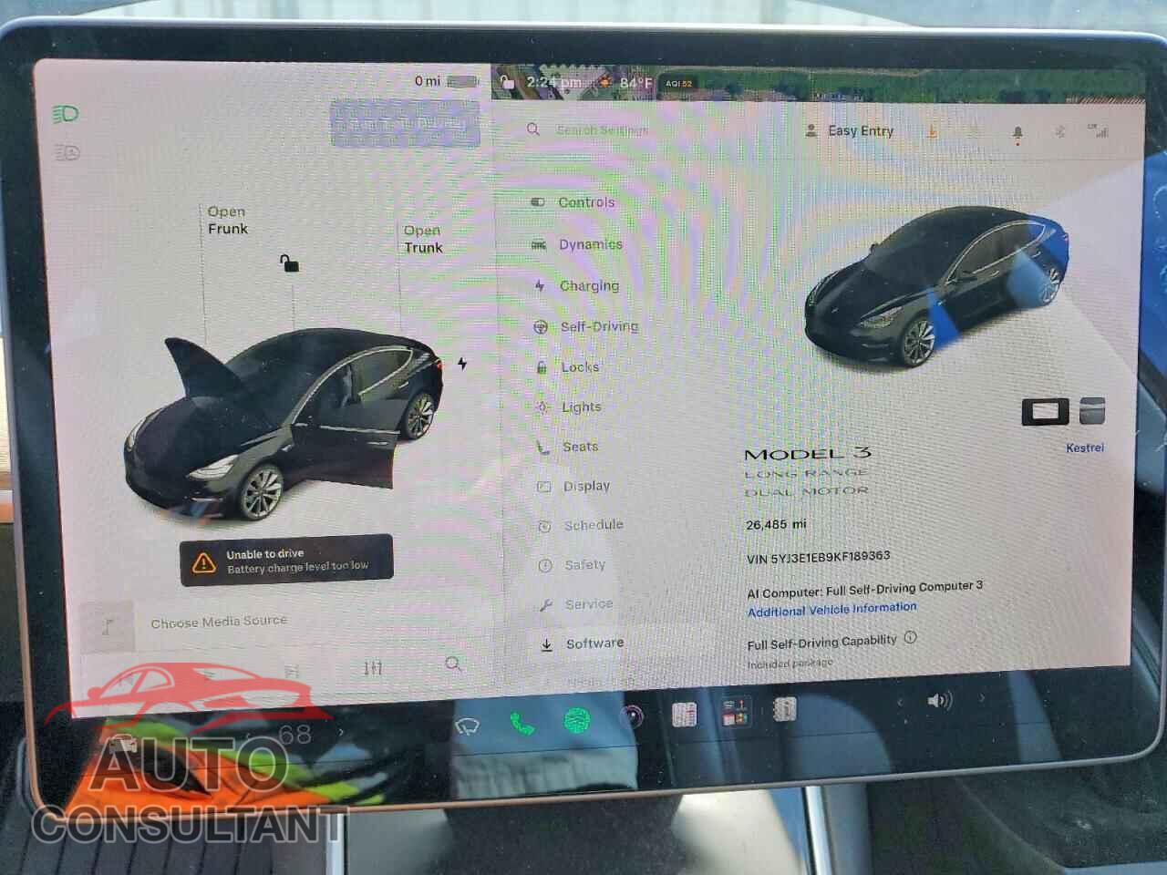 TESLA MODEL 3 2019 - 5YJ3E1EB9KF189363