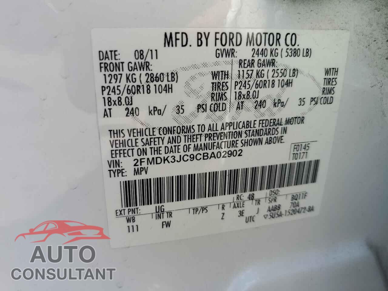 FORD EDGE 2012 - 2FMDK3JC9CBA02902