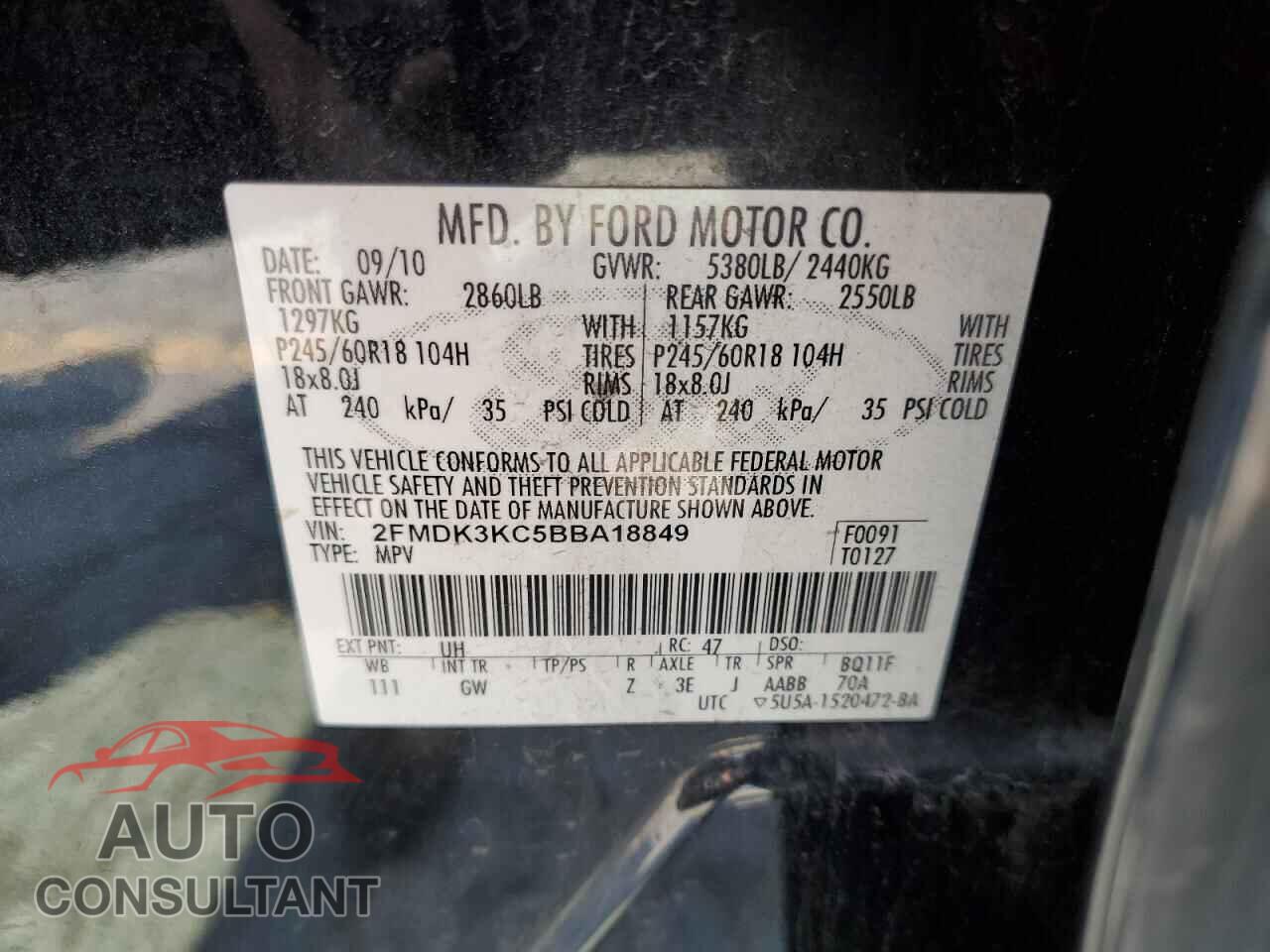 FORD EDGE 2011 - 2FMDK3KC5BBA18849