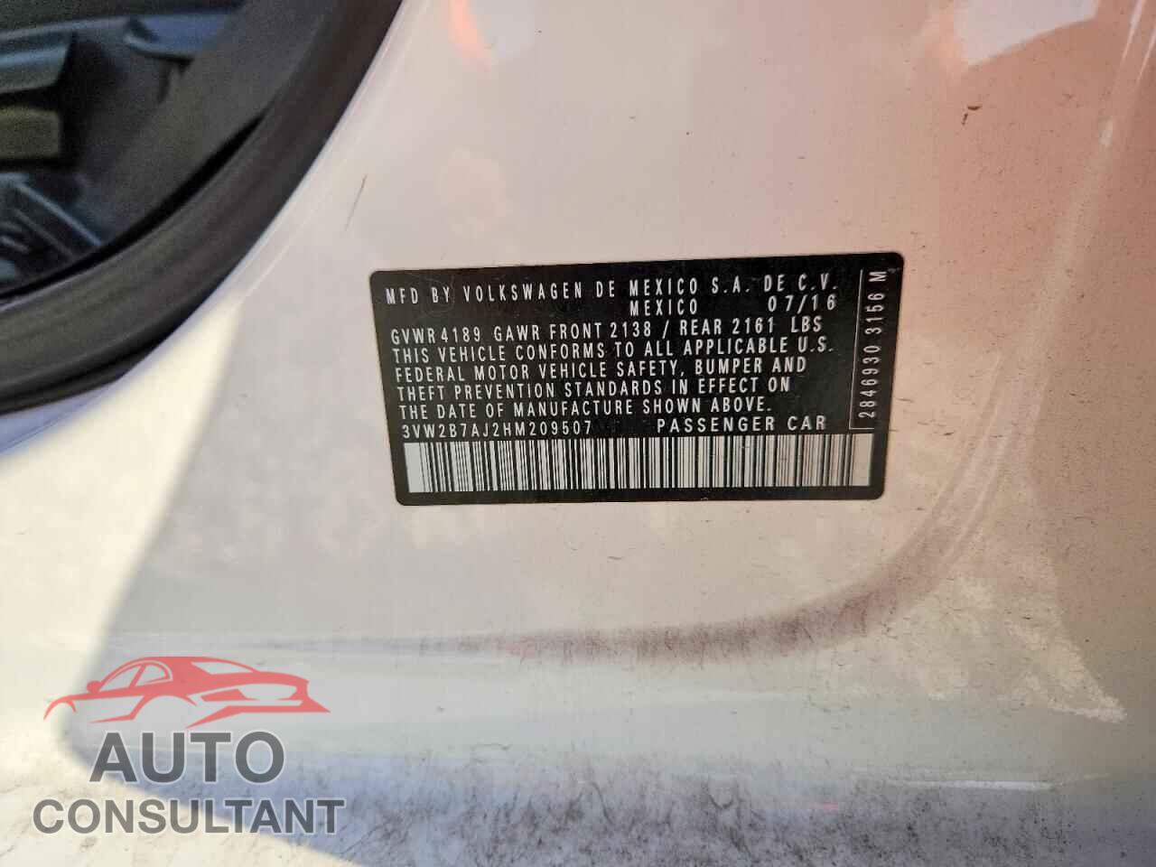 VOLKSWAGEN JETTA 2017 - 3VW2B7AJ2HM209507