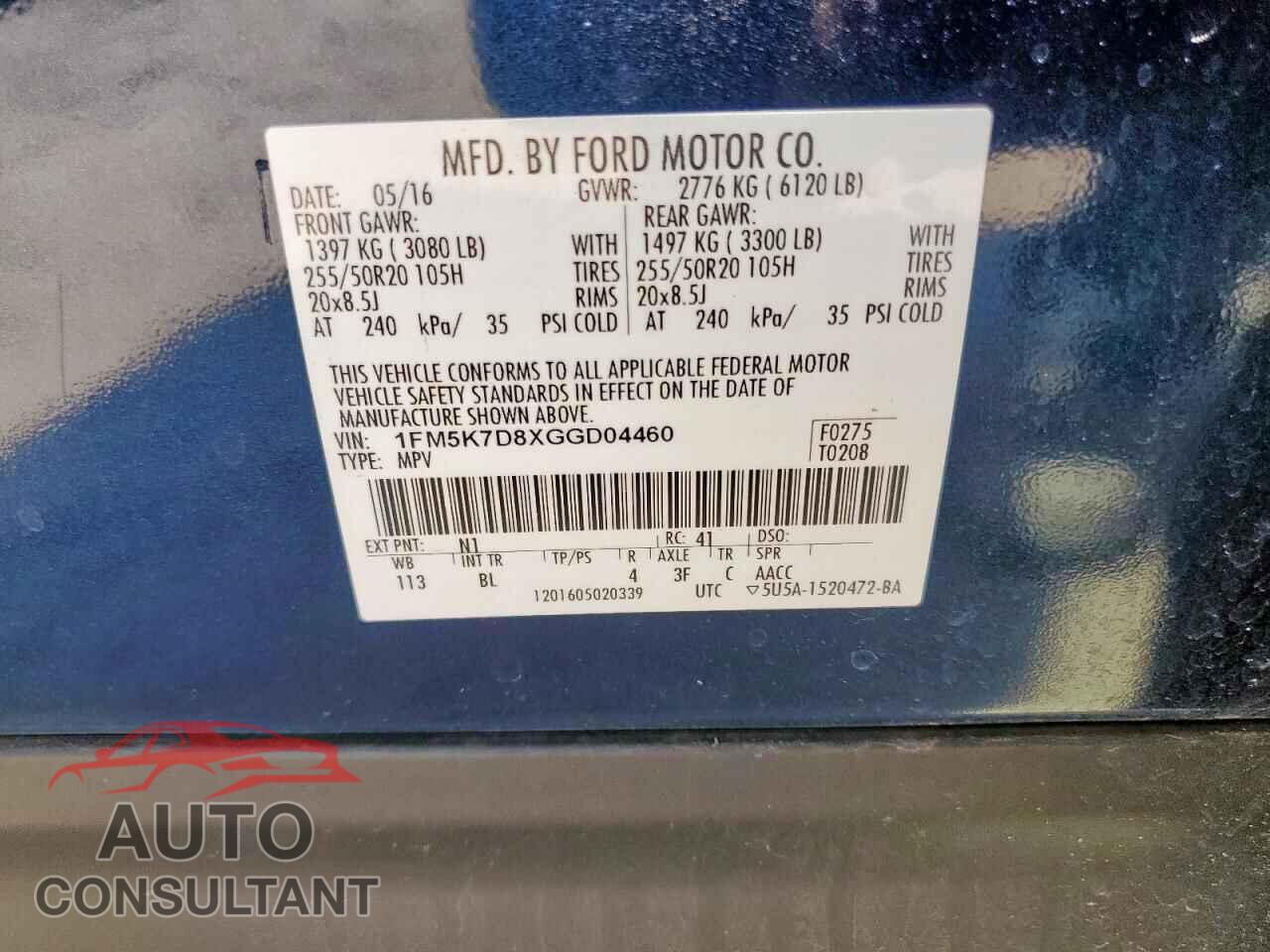 FORD EXPLORER 2016 - 1FM5K7D8XGGD04460