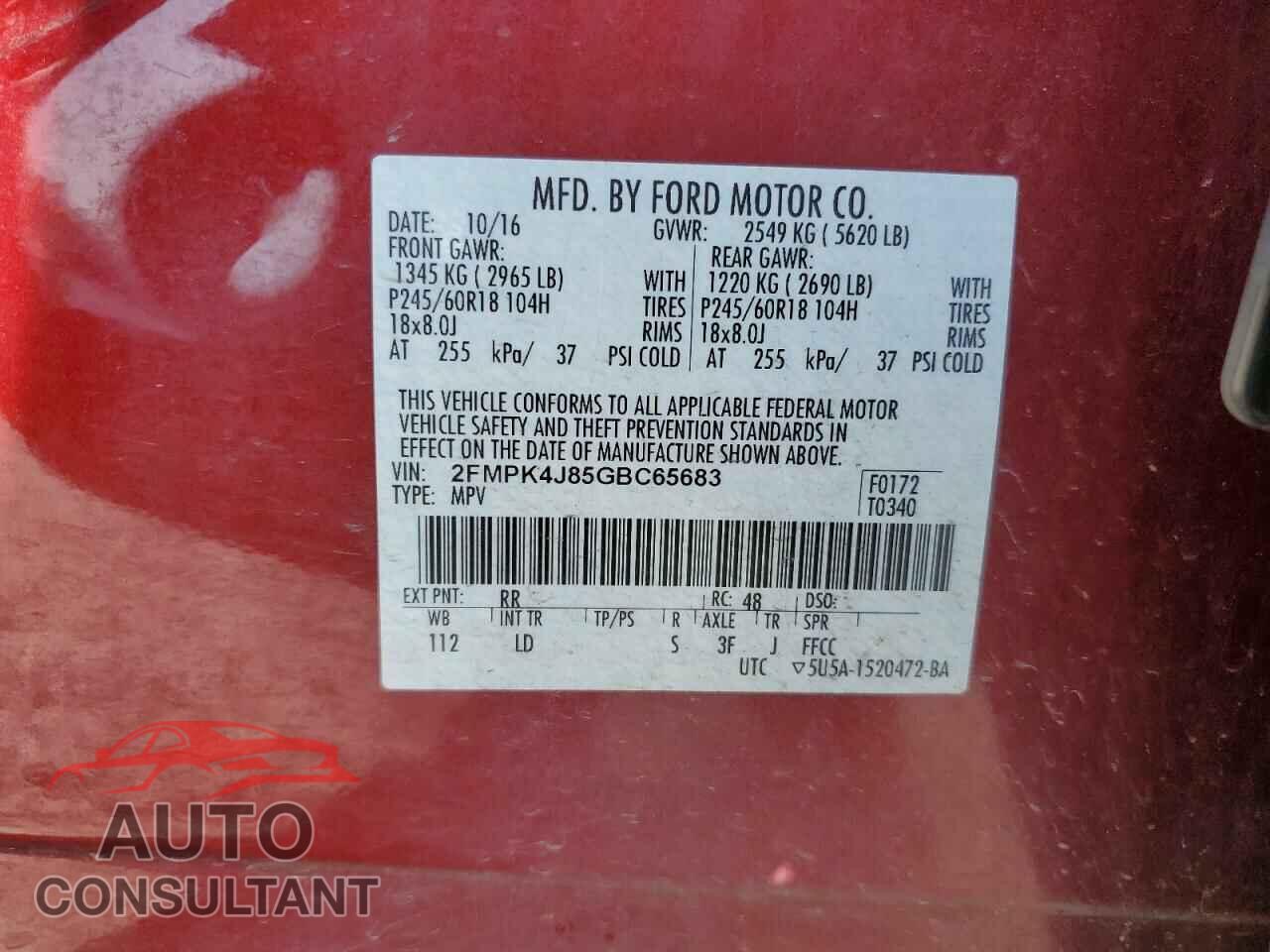 FORD EDGE 2016 - 2FMPK4J85GBC65683