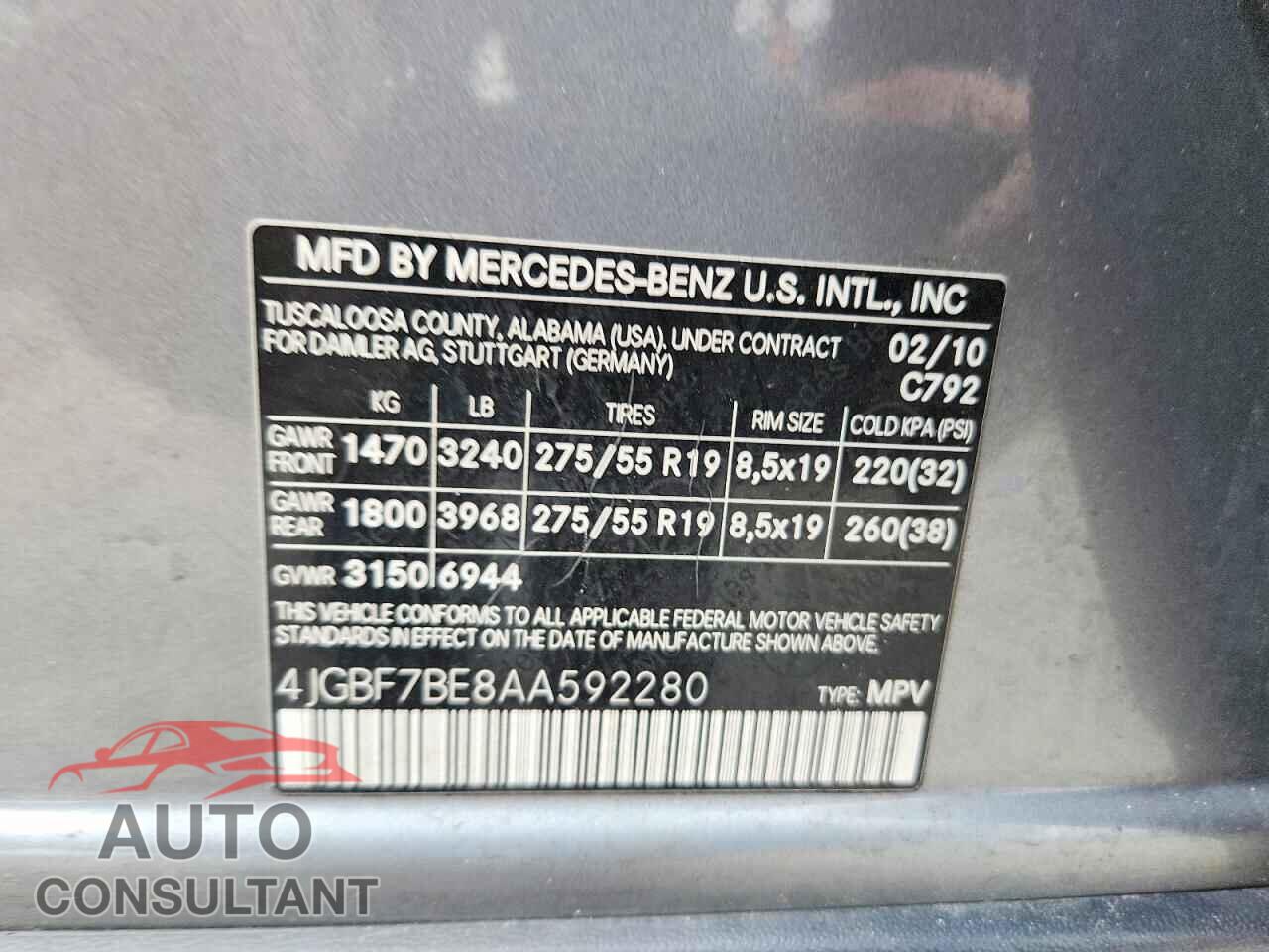 MERCEDES-BENZ GL-CLASS 2010 - 4JGBF7BE8AA592280