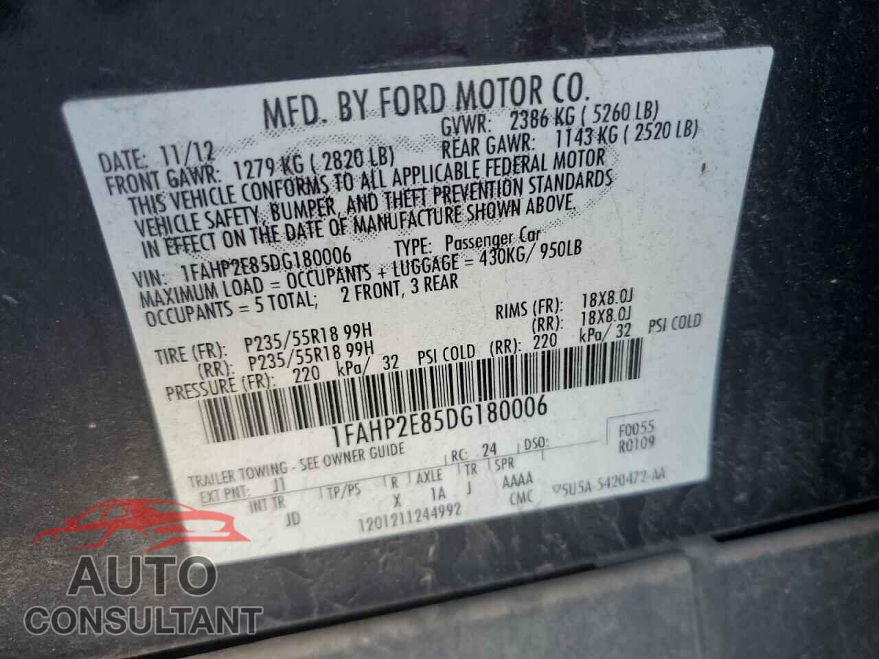 FORD TAURUS 2013 - 1FAHP2E85DG180006