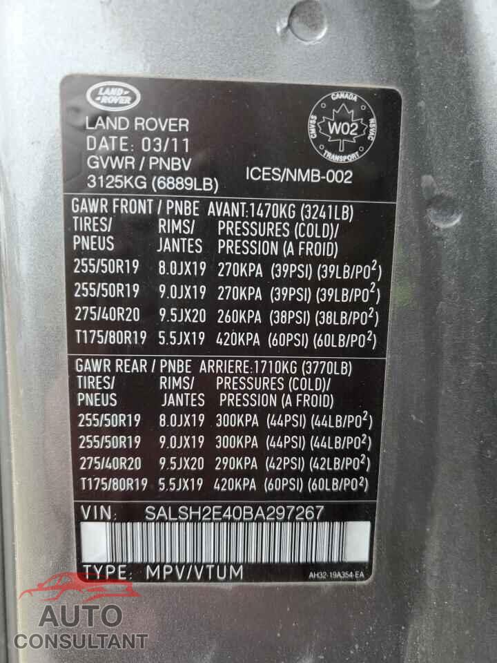 LAND ROVER RANGEROVER 2011 - SALSH2E40BA297267