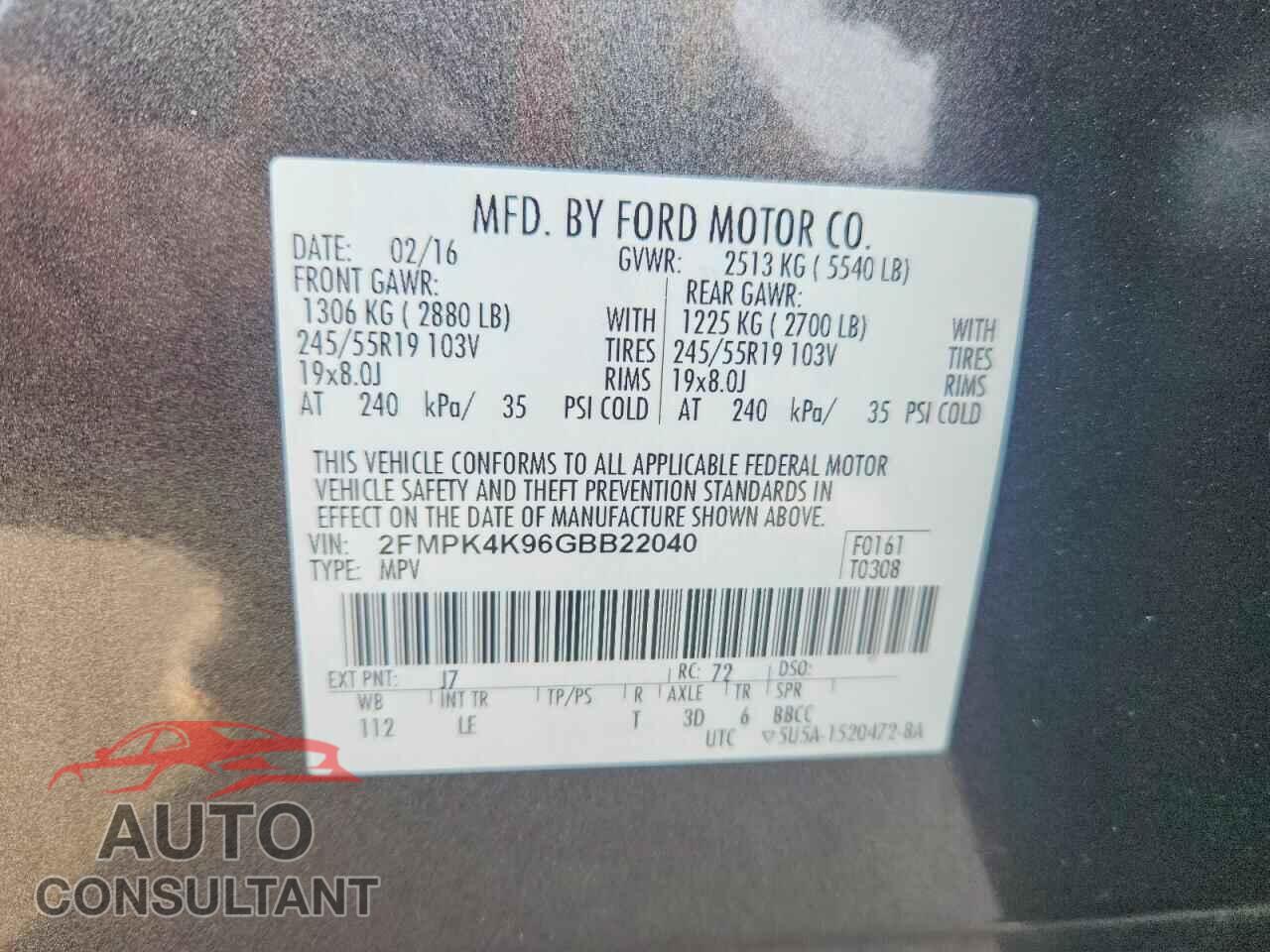 FORD EDGE 2016 - 2FMPK4K96GBB22040