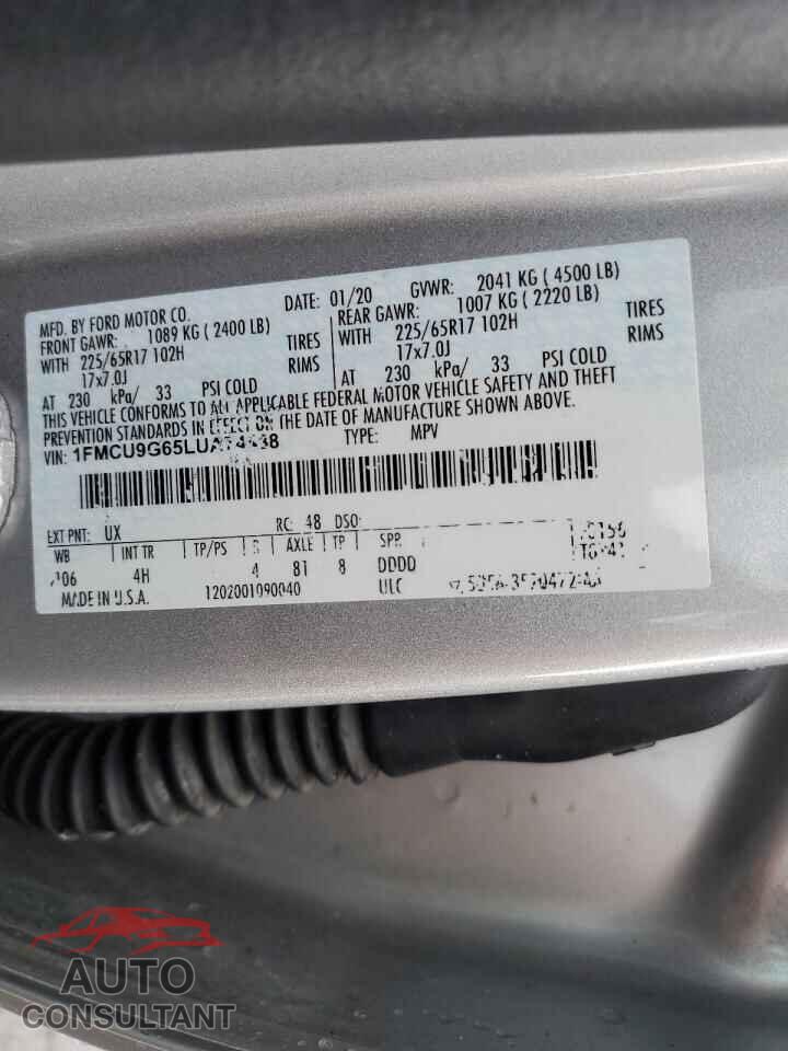FORD ESCAPE 2020 - 1FMCU9G65LUA74488