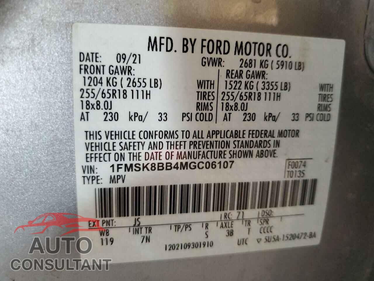 FORD EXPLORER 2021 - 1FMSK8BB4MGC06107