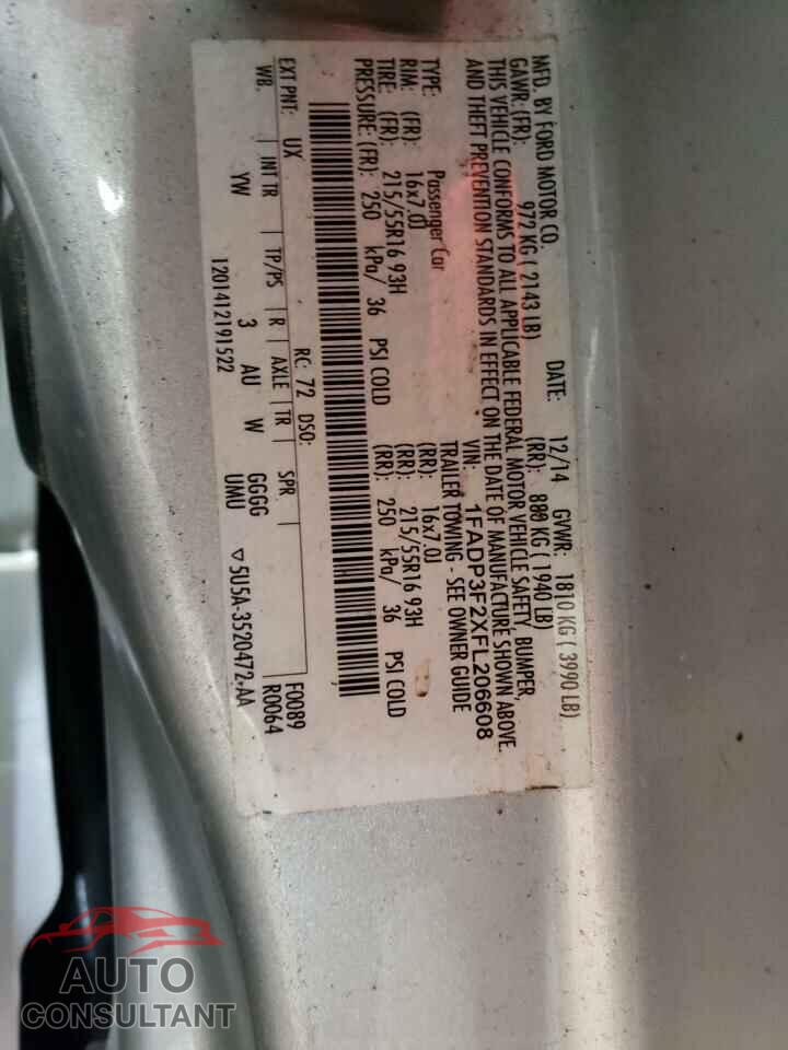 FORD FOCUS 2015 - 1FADP3F2XFL206608