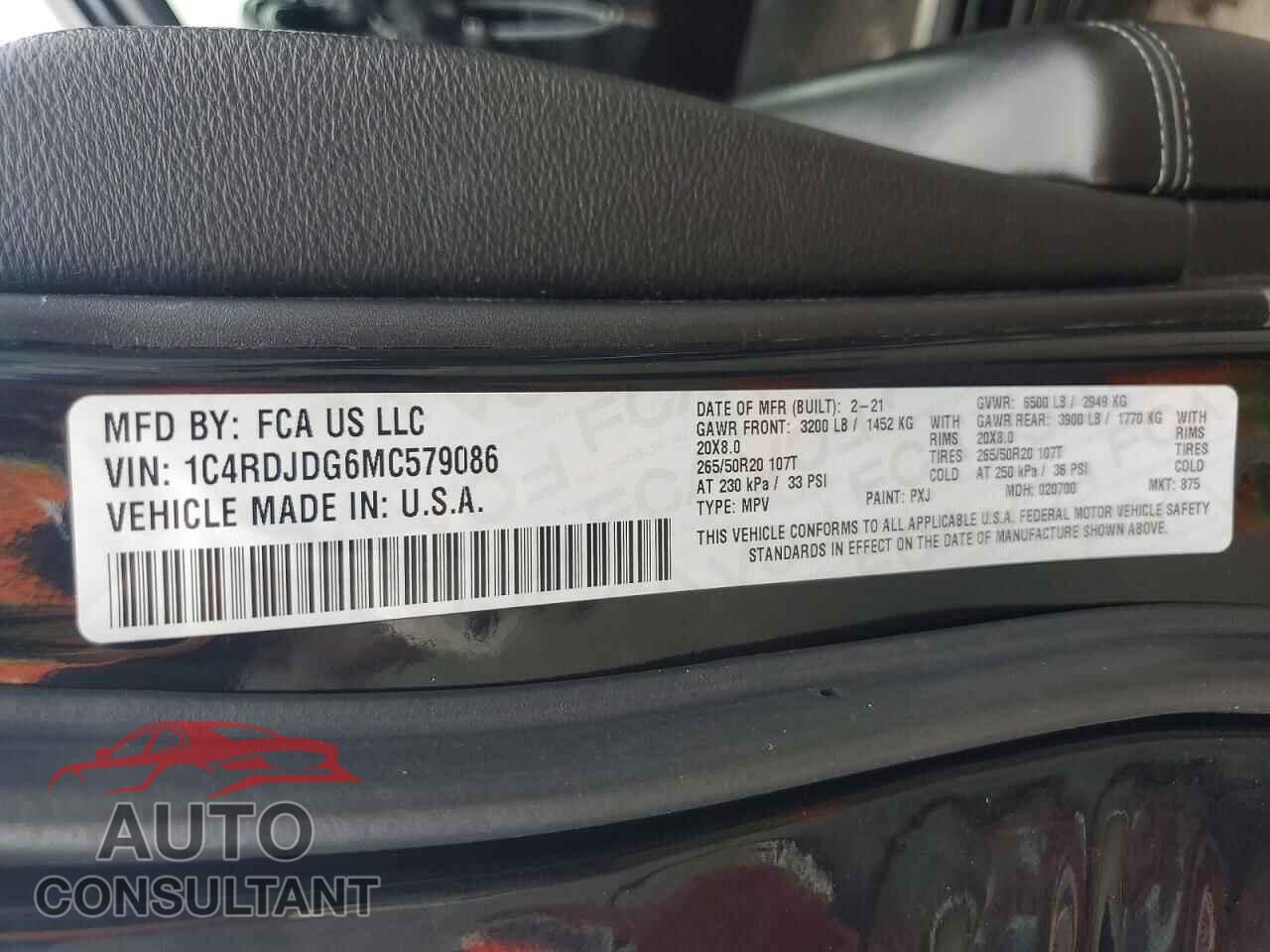 DODGE DURANGO 2021 - 1C4RDJDG6MC579086