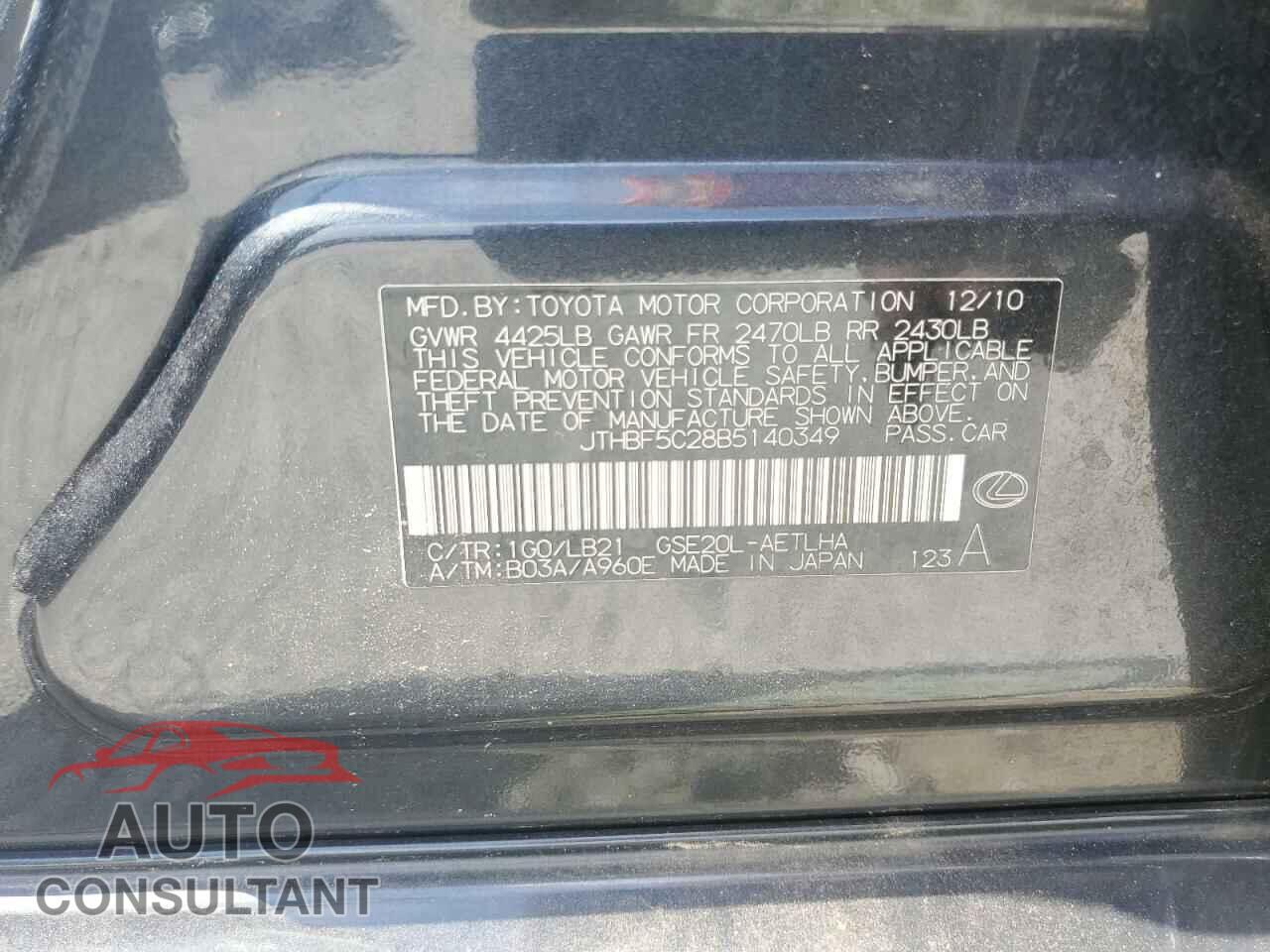 LEXUS IS 2011 - JTHBF5C28B5140349