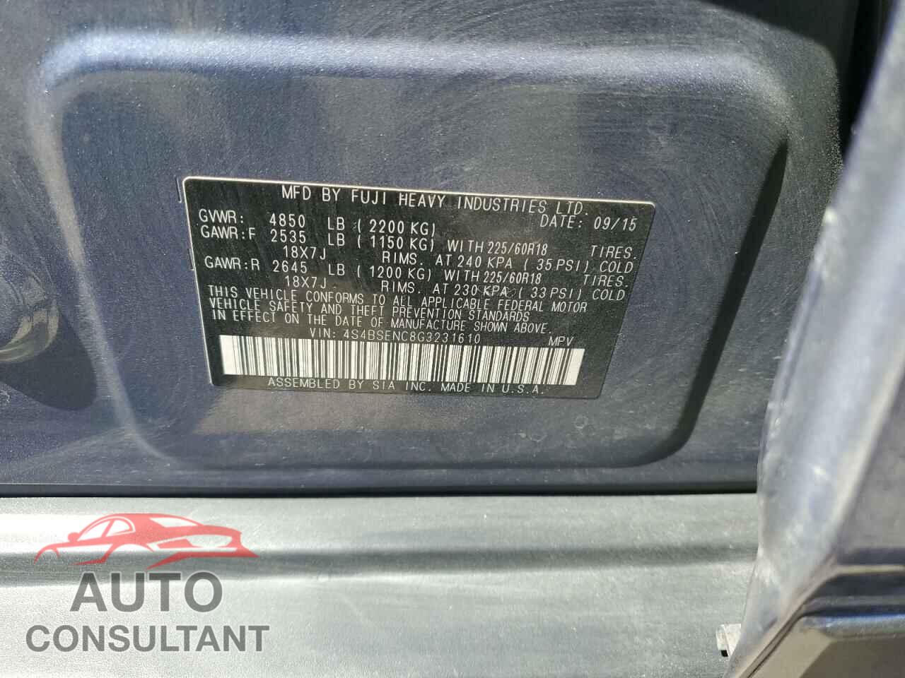 SUBARU OUTBACK 2016 - 4S4BSENC8G3231610