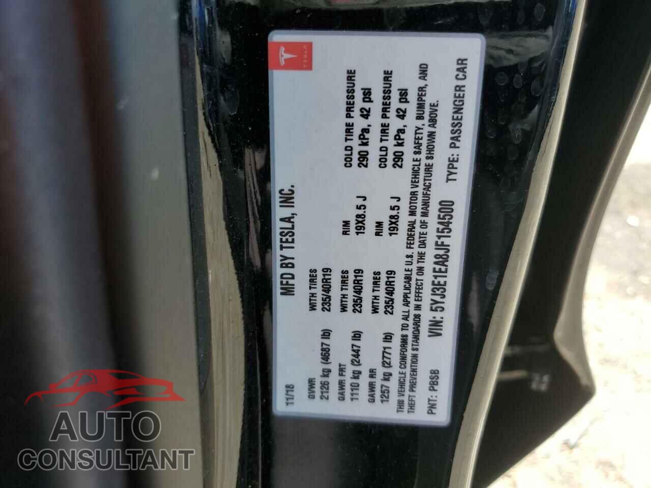 TESLA MODEL 3 2018 - 5YJ3E1EA8JF154500