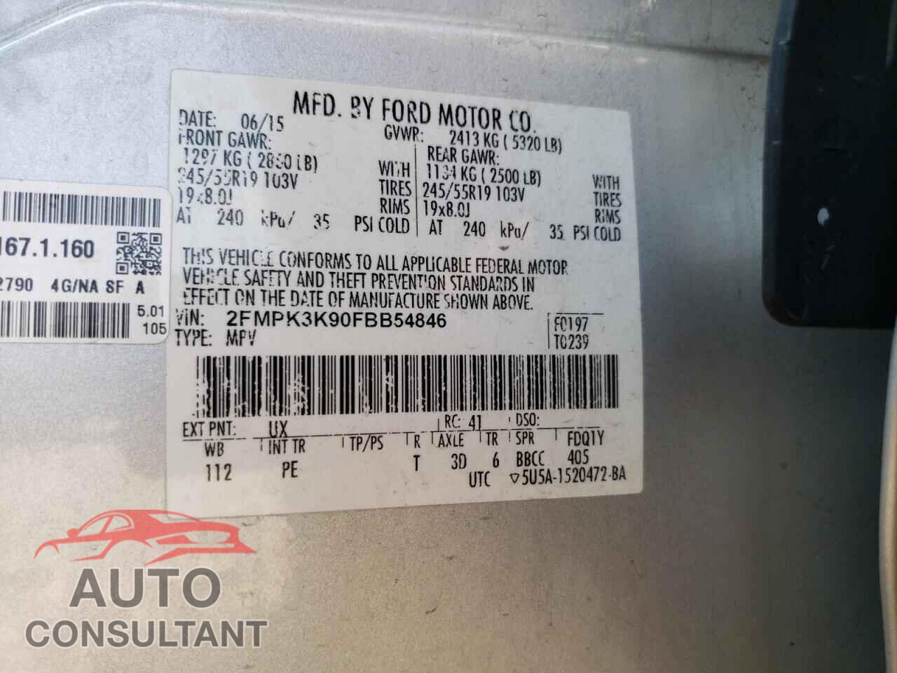 FORD EDGE 2015 - 2FMPK3K90FBB54846