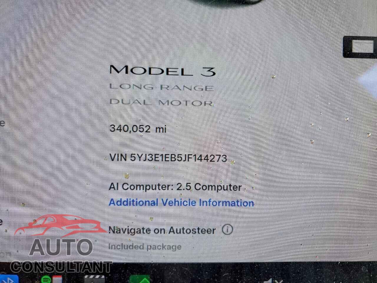 TESLA MODEL 3 2018 - 5YJ3E1EB5JF144273