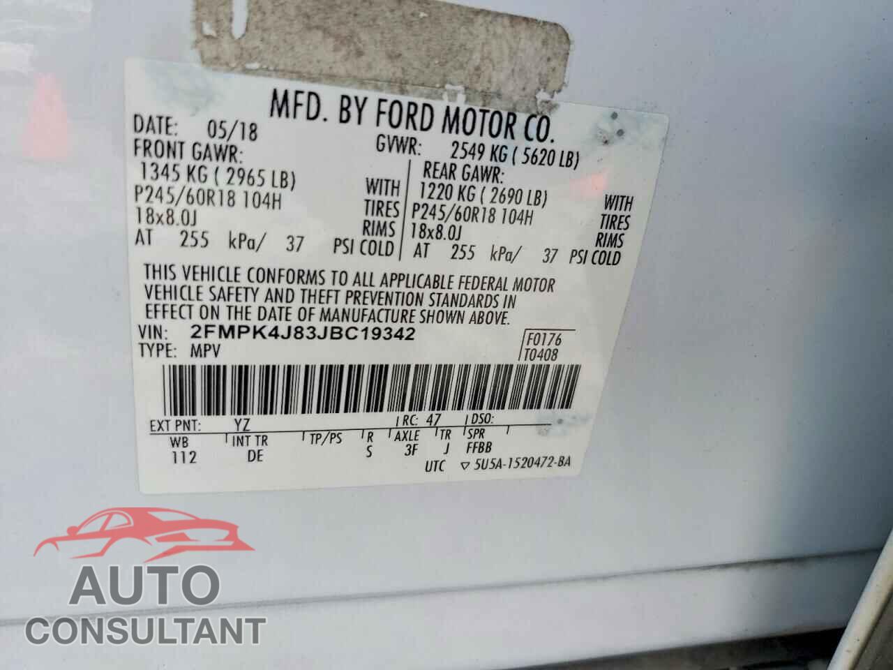 FORD EDGE 2018 - 2FMPK4J83JBC19342