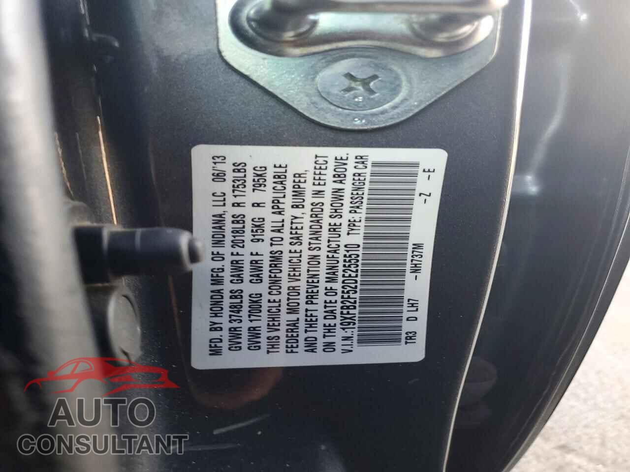 HONDA CIVIC 2013 - 19XFB2F52DE255510