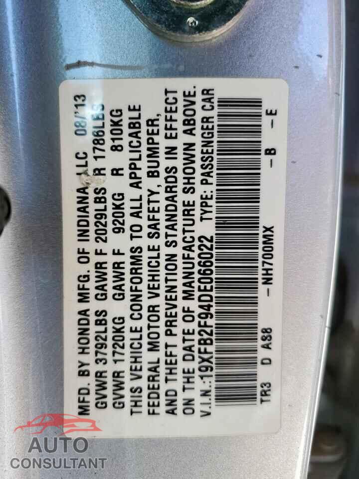 HONDA CIVIC 2013 - 19XFB2F94DE066022
