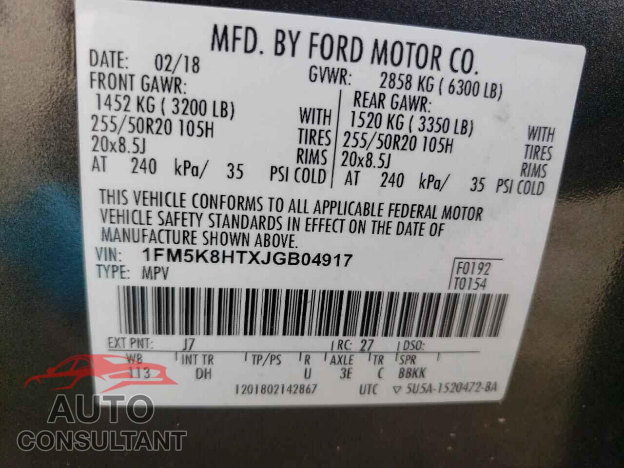 FORD EXPLORER 2018 - 1FM5K8HTXJGB04917