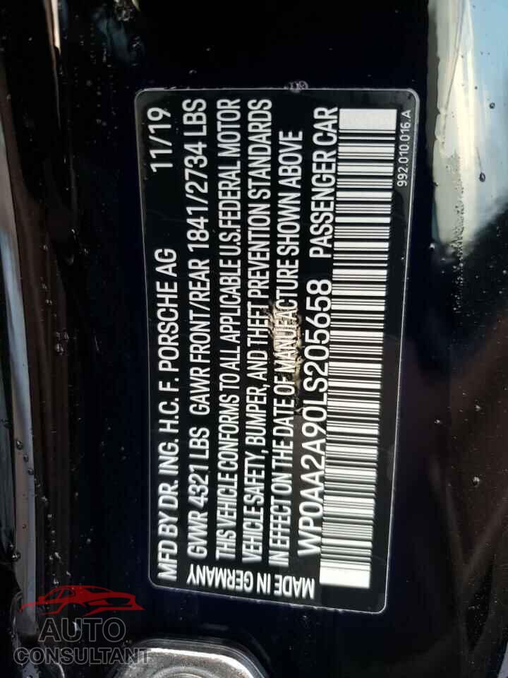 PORSCHE 911 2020 - WP0AA2A90LS205658