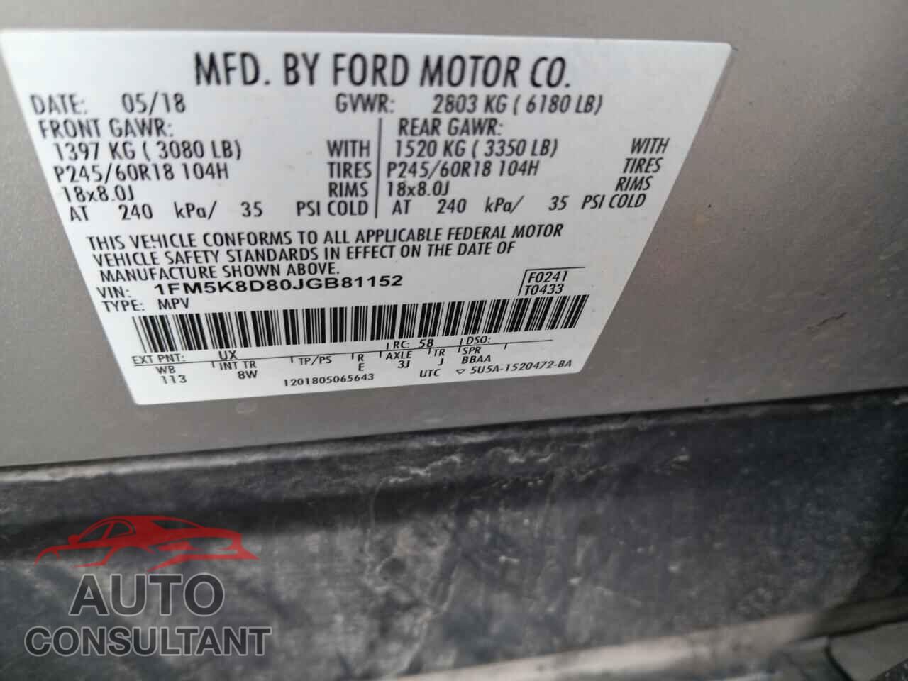 FORD EXPLORER 2018 - 1FM5K8D80JGB81152