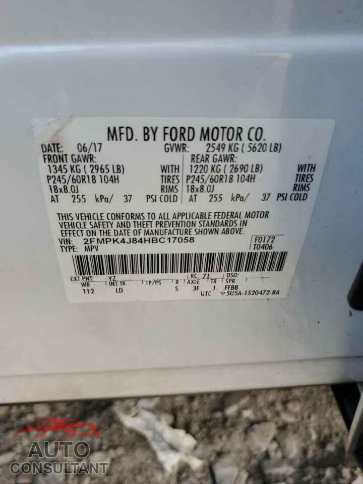 FORD EDGE 2017 - 2FMPK4J84HBC17058