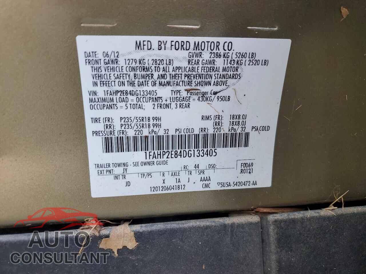 FORD TAURUS 2013 - 1FAHP2E84DG133405