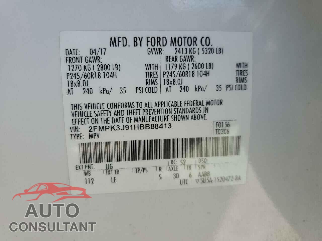 FORD EDGE 2017 - 2FMPK3J91HBB88413