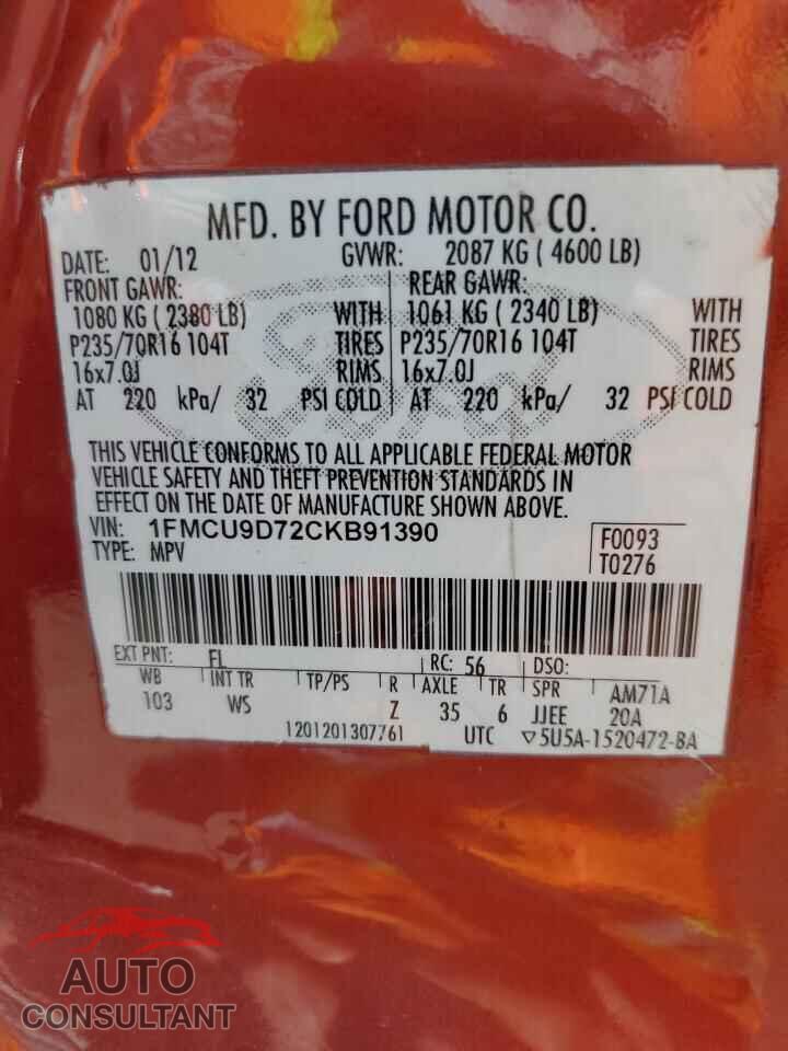FORD ESCAPE 2012 - 1FMCU9D72CKB91390