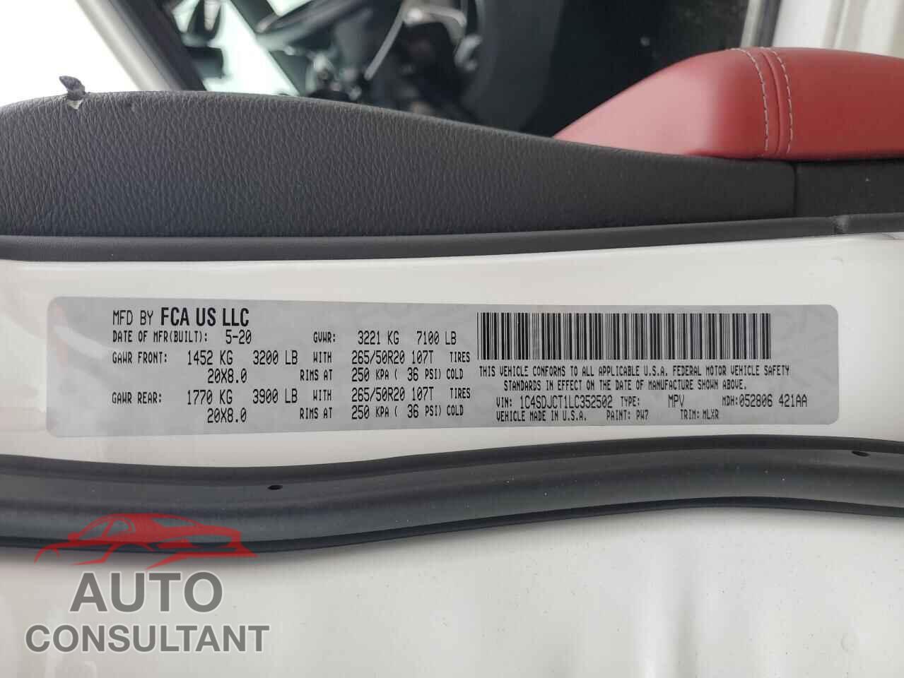 DODGE DURANGO 2020 - 1C4SDJCT1LC352502