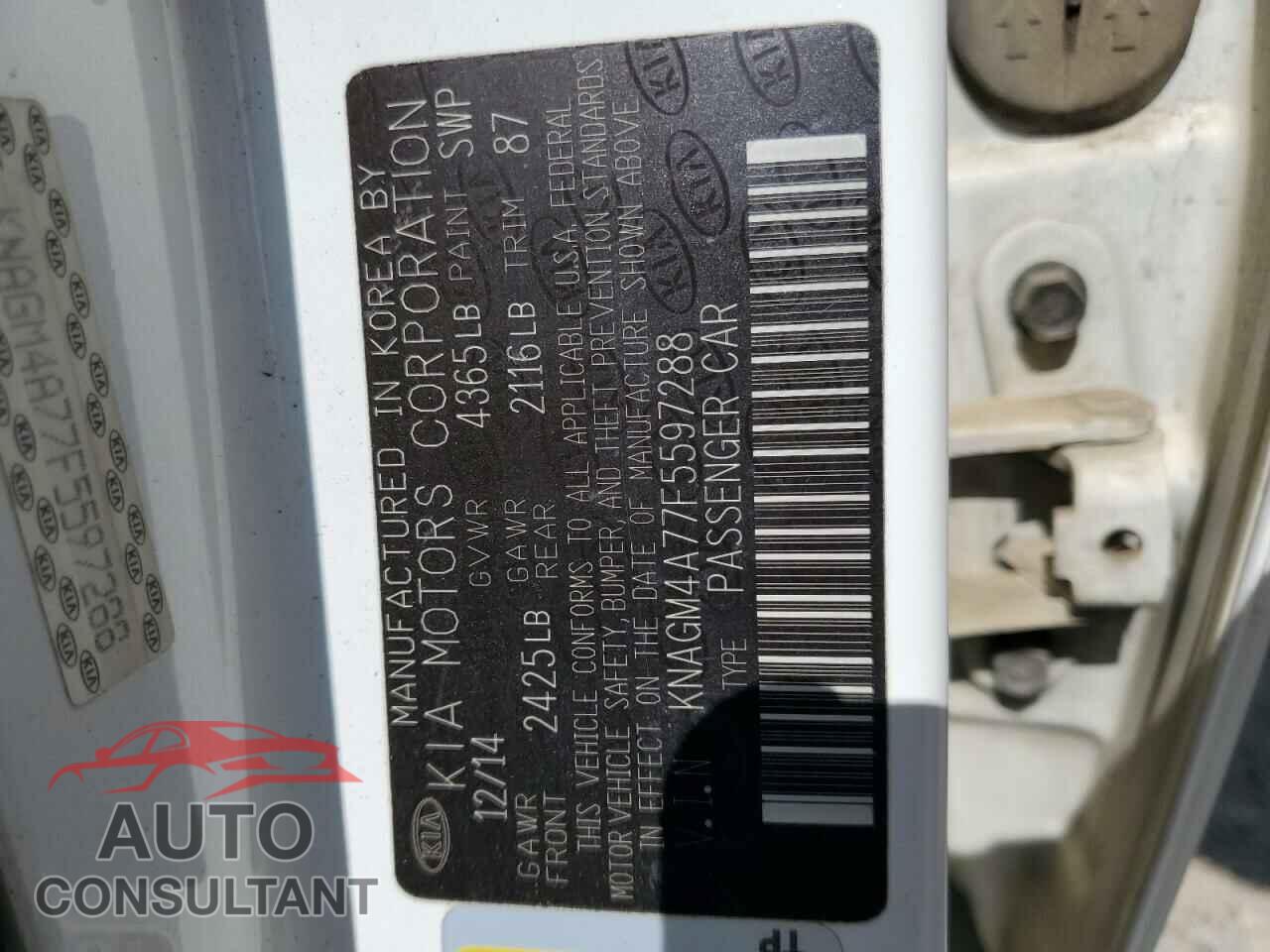 KIA OPTIMA 2015 - KNAGM4A77F5597288
