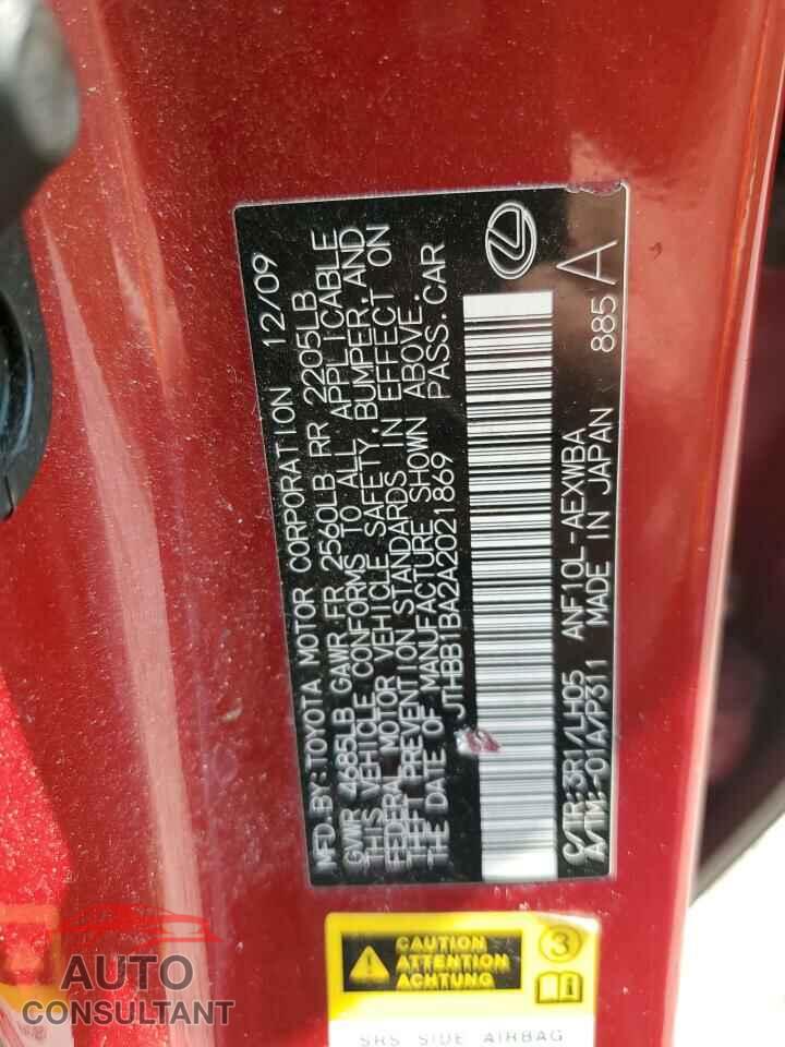 LEXUS HS 2010 - JTHBB1BA2A2021869