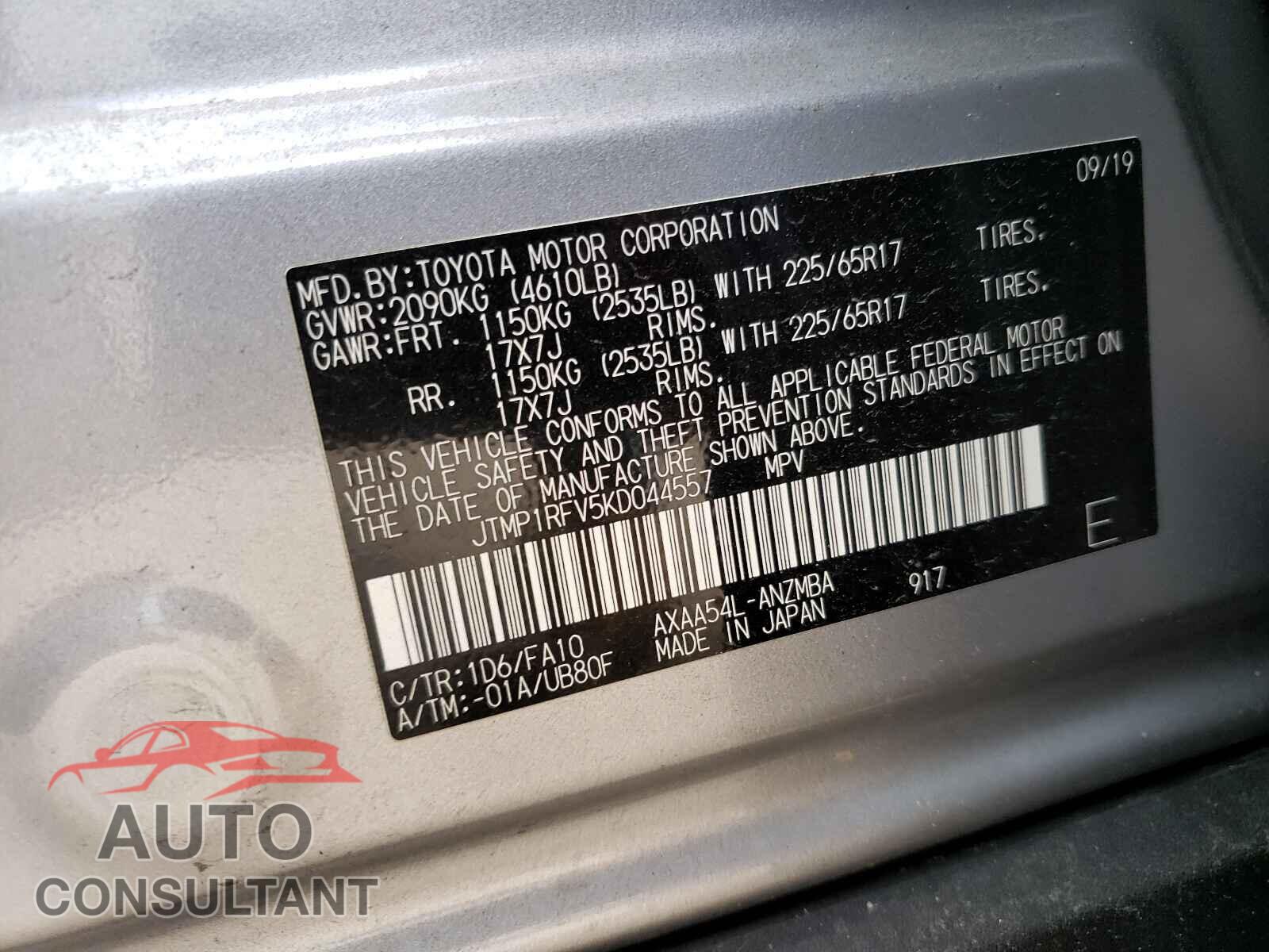 TOYOTA RAV4 2019 - JTMP1RFV5KD044557