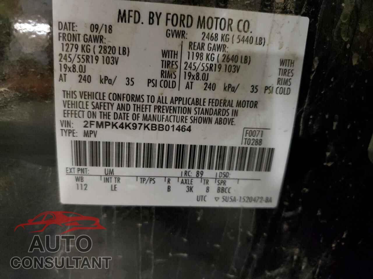 FORD EDGE 2019 - 2FMPK4K97KBB01464