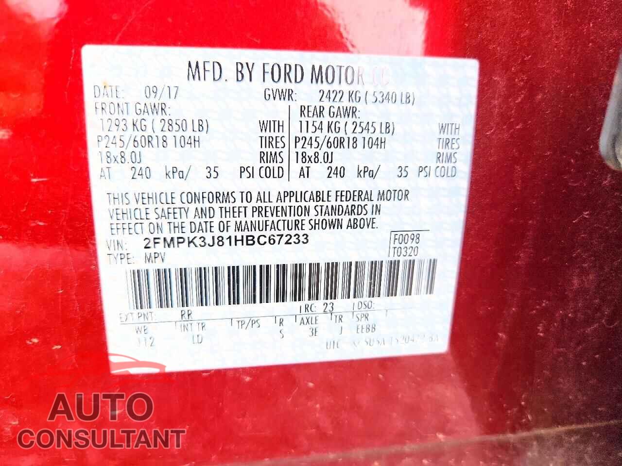FORD EDGE 2017 - 2FMPK3J81HBC67233