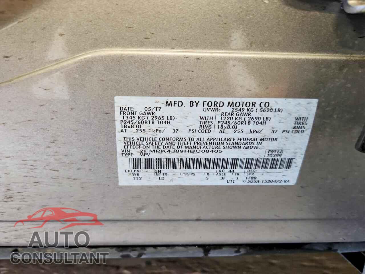 FORD EDGE 2017 - 2FMPK4J89HBC08405