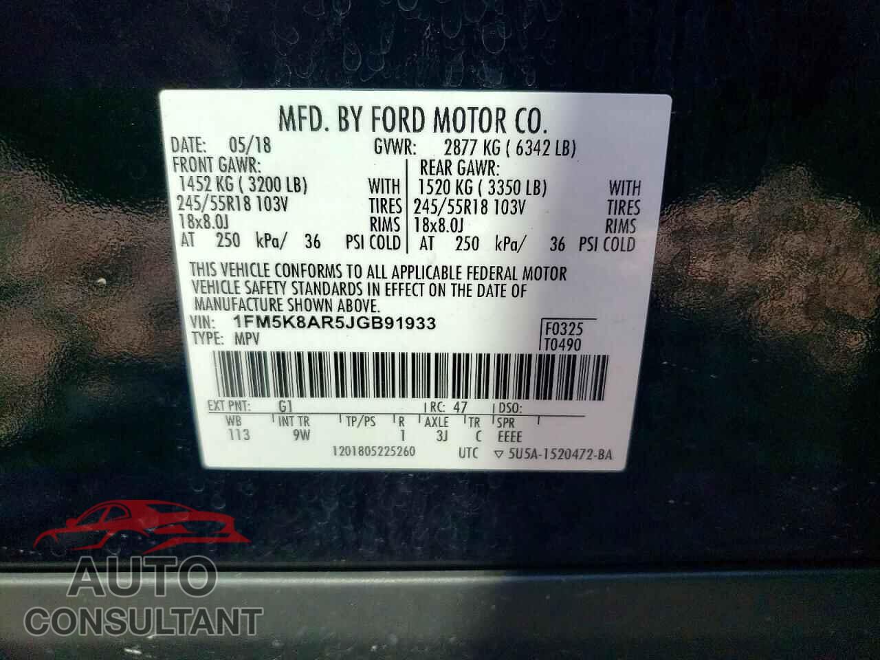 FORD EXPLORER 2018 - 1FM5K8AR5JGB91933
