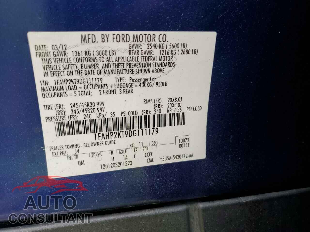 FORD TAURUS 2013 - 1FAHP2KT9DG111179