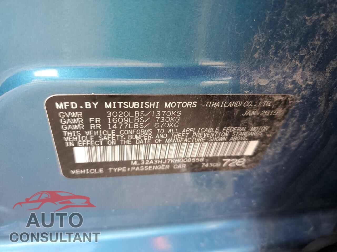 MITSUBISHI MIRAGE 2019 - ML32A3HJ7KH008558