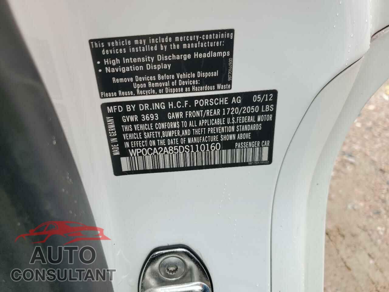PORSCHE BOXSTER 2013 - WP0CA2A85DS110160