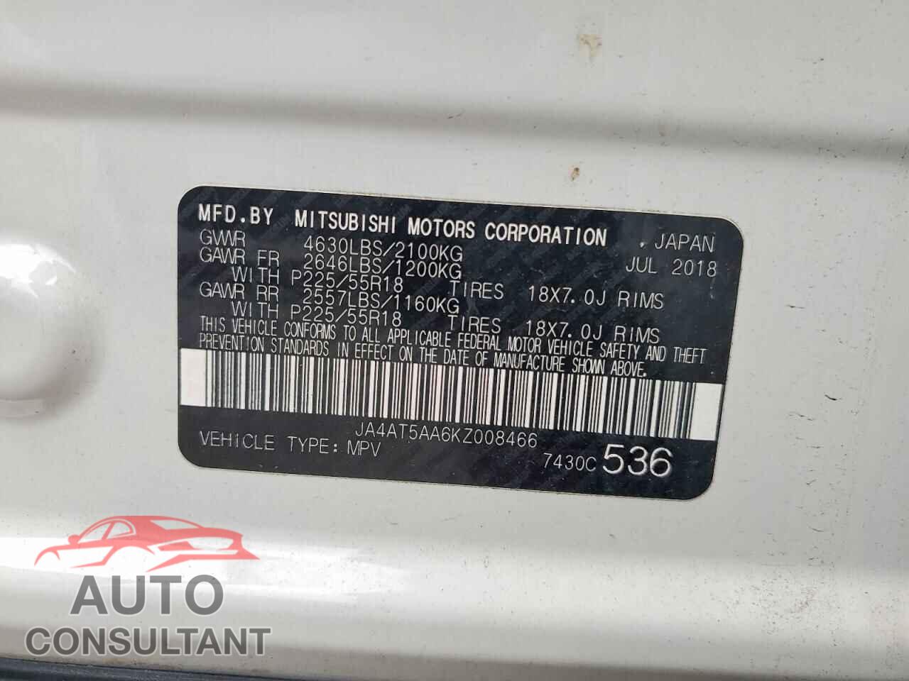 MITSUBISHI ECLIPSE 2019 - JA4AT5AA6KZ008466