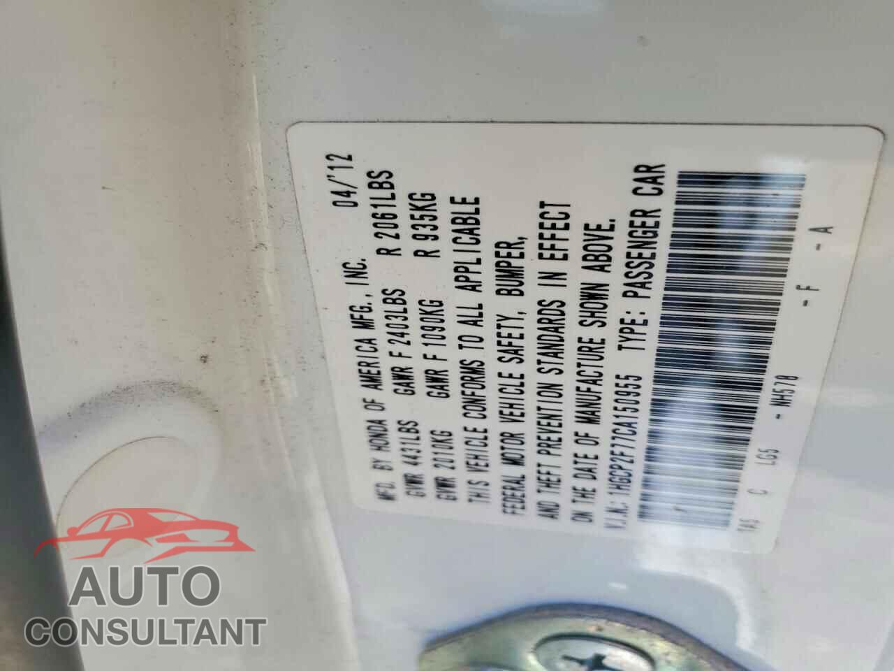HONDA ACCORD 2012 - 1HGCP2F77CA150955