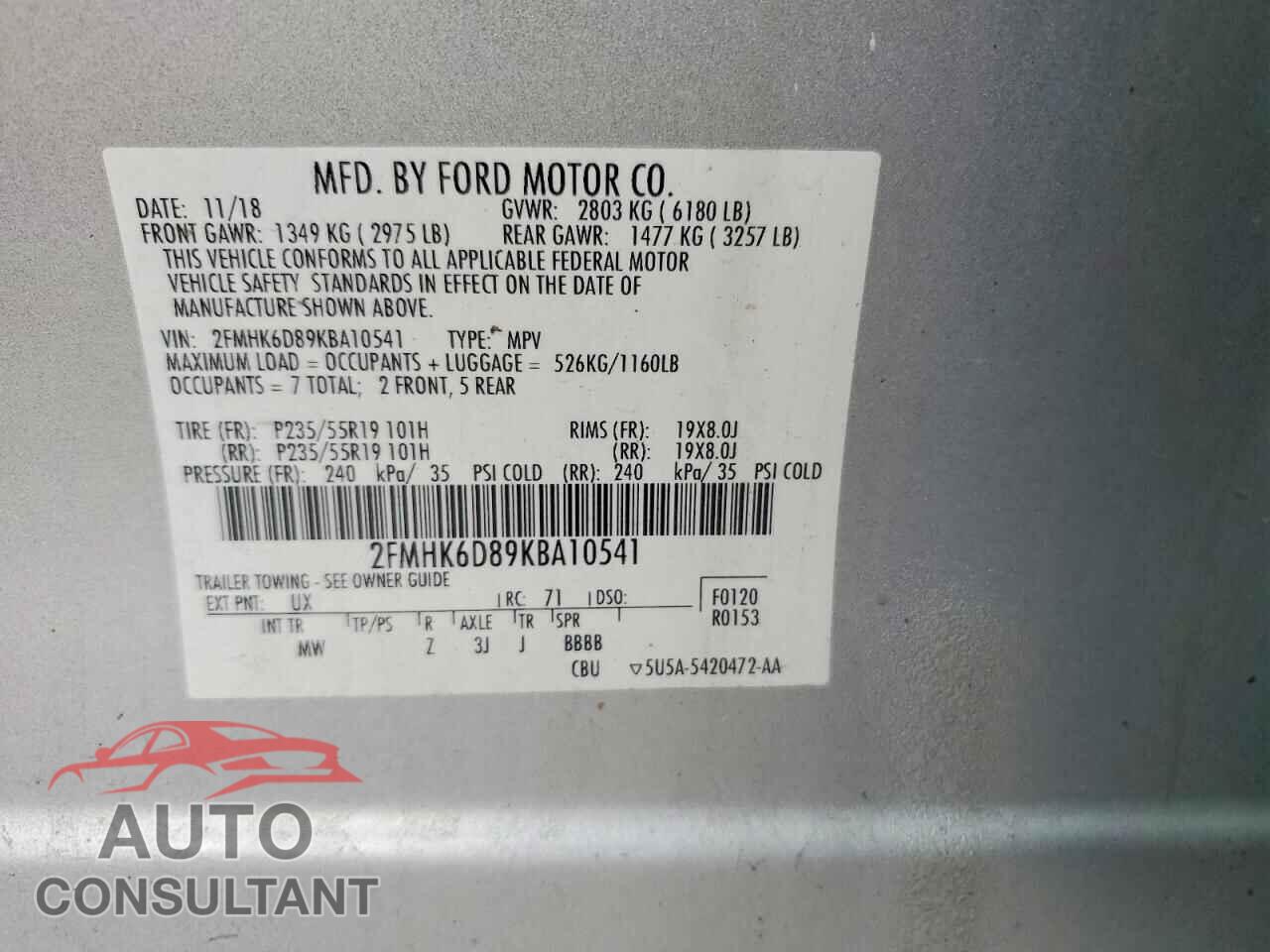 FORD FLEX 2019 - 2FMHK6D89KBA10541