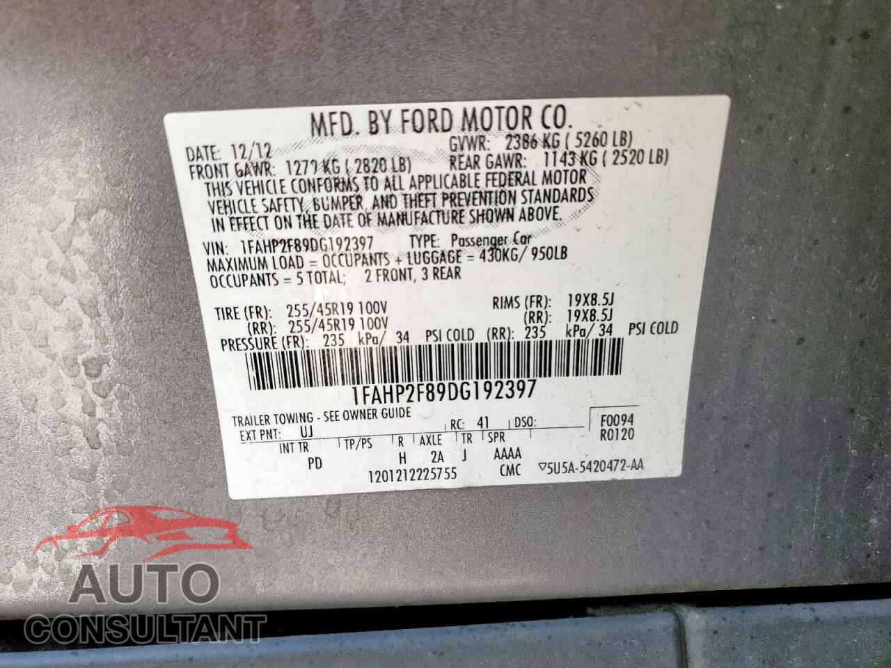 FORD TAURUS 2013 - 1FAHP2F89DG192397