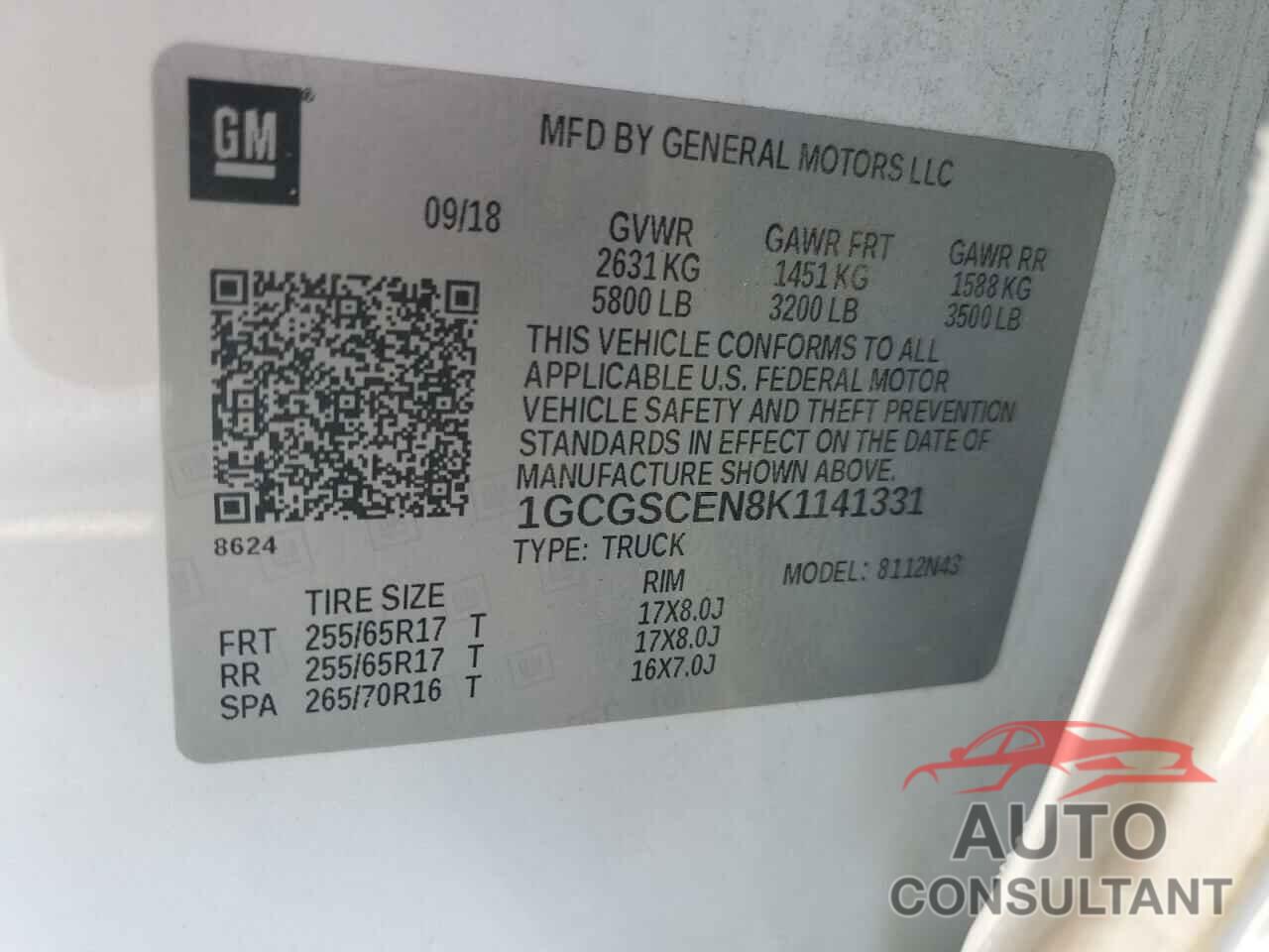 CHEVROLET COLORADO 2019 - 1GCGSCEN8K1141331