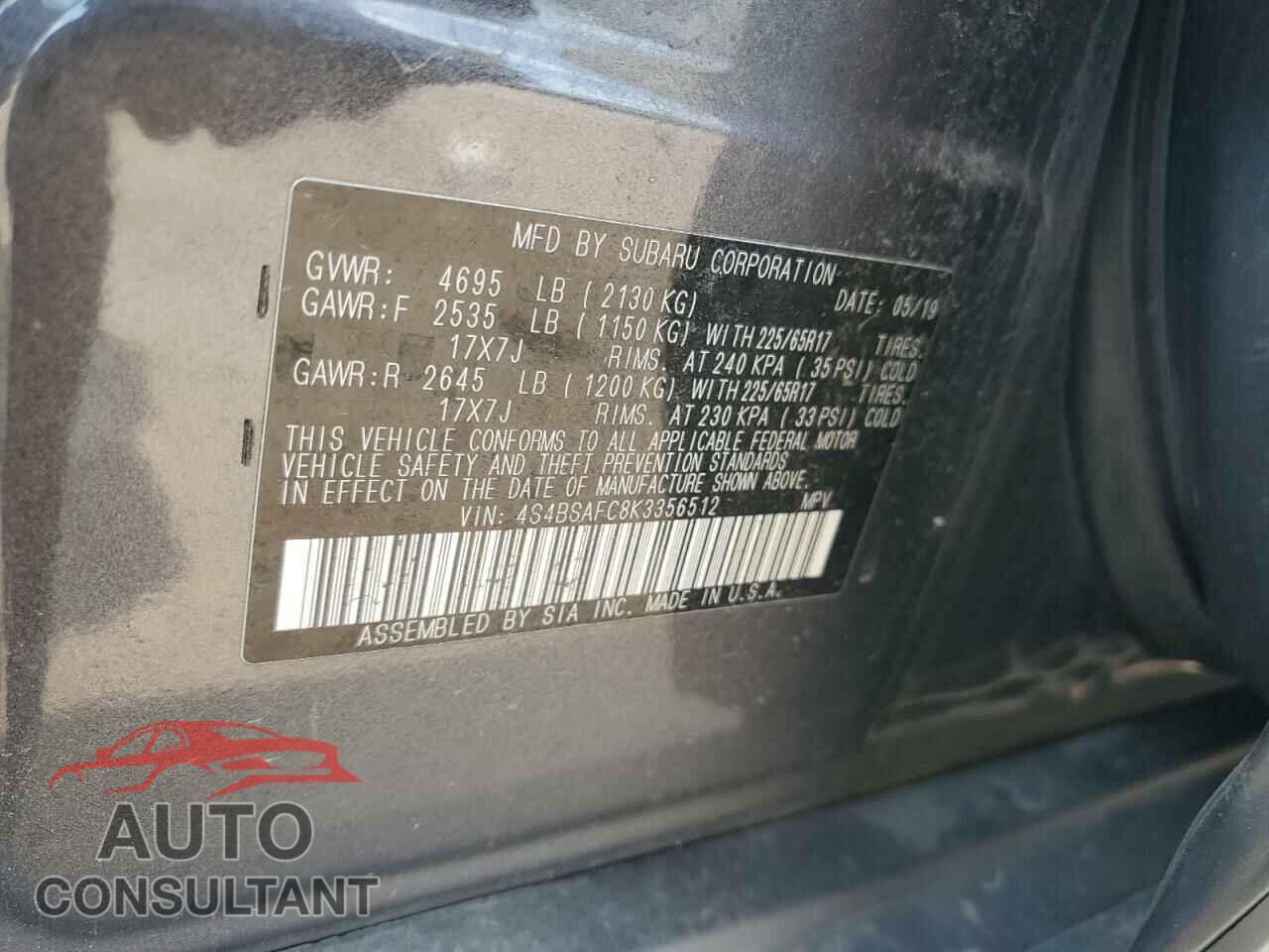 SUBARU OUTBACK 2019 - 4S4BSAFC8K3356512