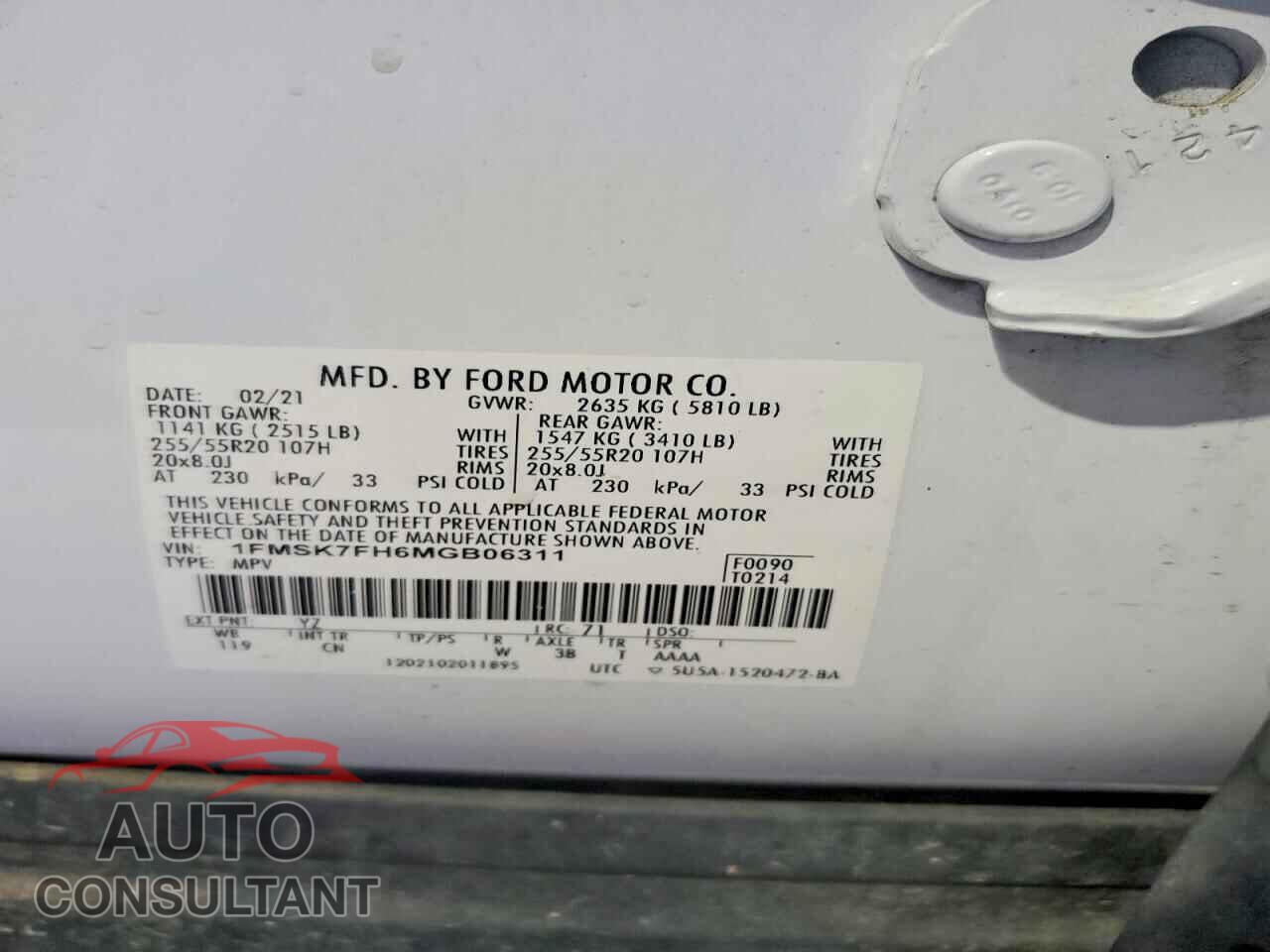 FORD EXPLORER 2021 - 1FMSK7FH6MGB06311